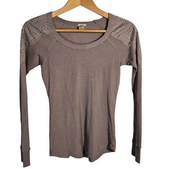 Daytrip Tan Embellished Shirt Thin Y2K Bling Studded Emo Preppy Glam Medium Gold - Picture 1 of 6